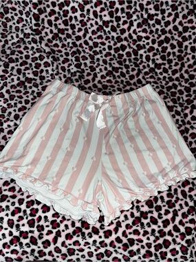 Rampage Pink & White Heart-Stripe Ruffle Sleep Shorts